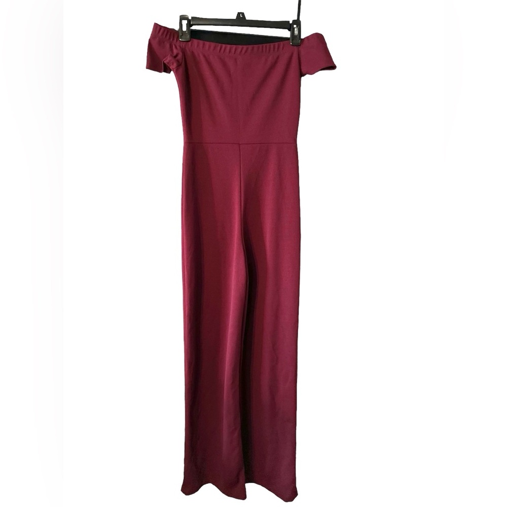 Women’s Burgundy Romper with Pants, Off- the - Shoulder Burgundy Romper